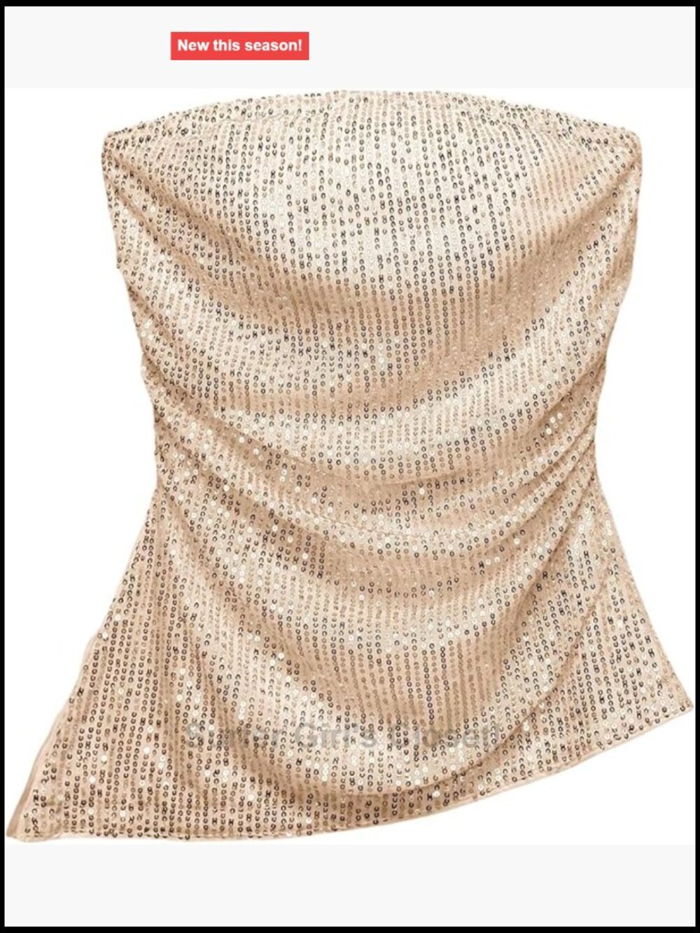 Sequin Strapless Asymmetrical Tube Top Ruched Slim Fit Going Out Shirt